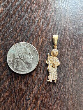 Saint Jude Pendant 10 KT Yellow Gold, 1-Gram, With Rhinestones, 2 Missing